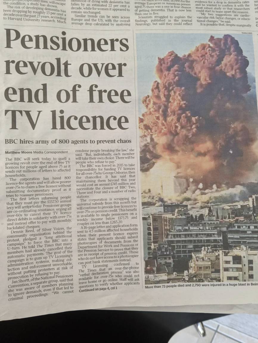 funny newspaper layouts - Pensioners revolt over end of free Tv licence Bbc hires army of 800 agents to prevent chaos The ten g Deand face the c He They of the ction and mom Covation The Time